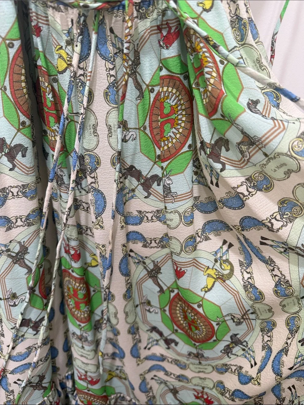 Tory Burch Green Cream silk carousel logo Dress 14 $698